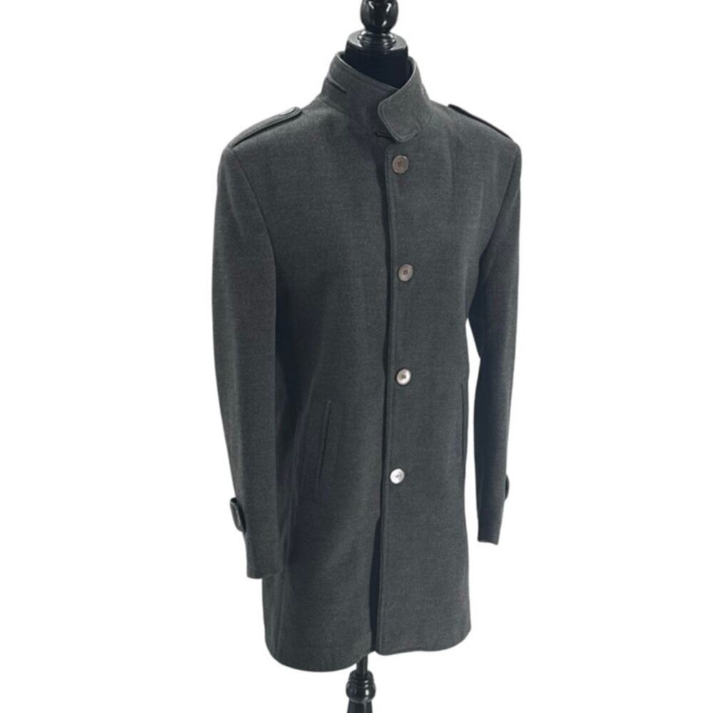 LORETA Gray Formal Coat Stand Up Collar Women's Large Men Med